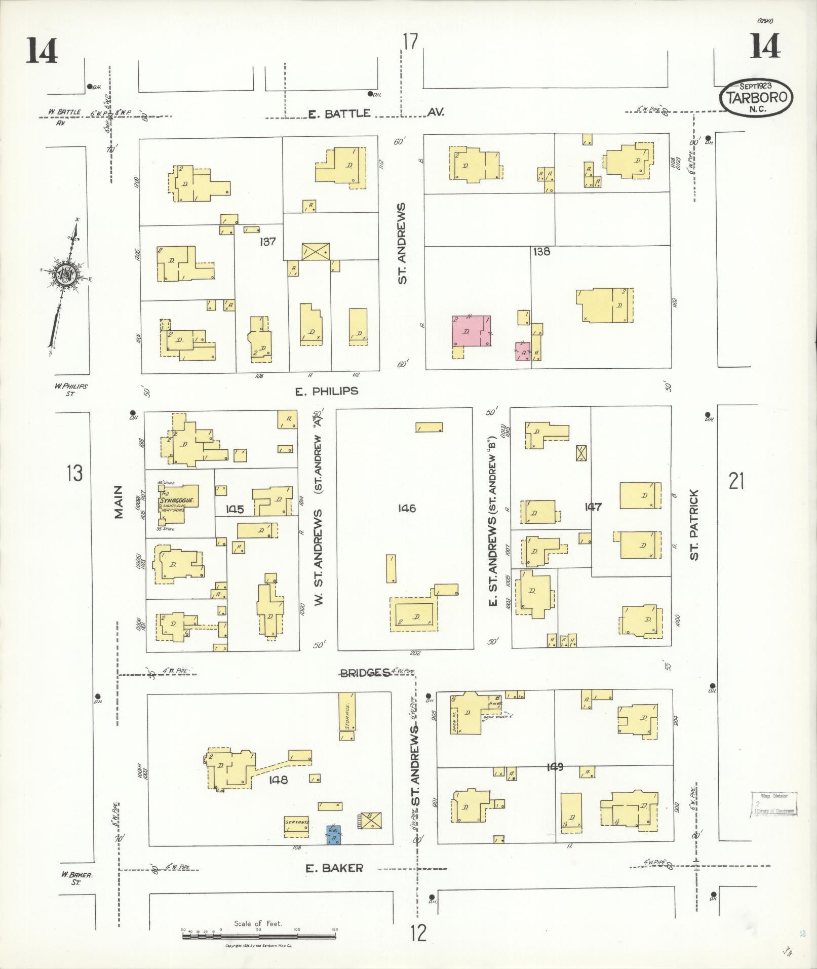 Sanborn Fire Insurance Map from Tarboro, Edgecombe County, North Carolina (1923), Sheet #0014 - Complete Map Set gallery image, historic Sanborn map, vintage wall art, North Carolina North Carolina