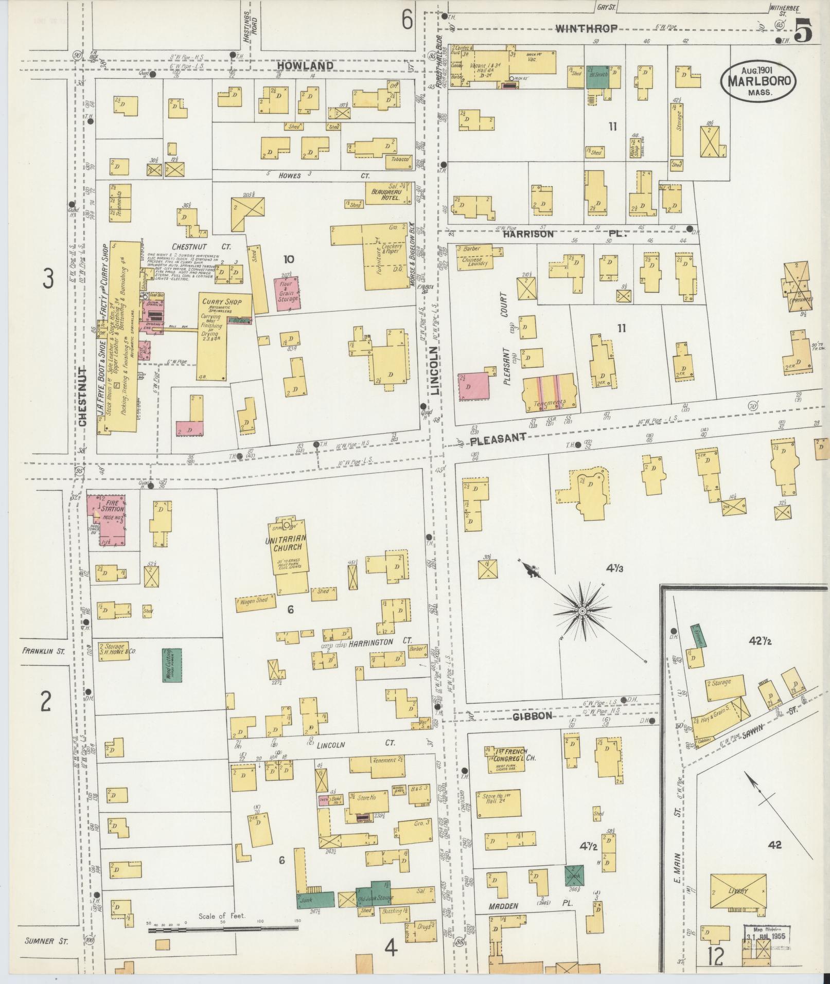 Sanborn Fire Insurance Map from Marlborough, Middlesex County, Massachusetts (1901), Sheet #0005 - Complete Map Set gallery image, historic Sanborn map, vintage wall art, Massachusetts Massachusetts