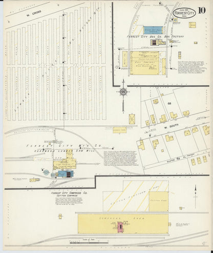 Sanborn Fire Insurance Map from Forrest City, Saint Francis County, Arkansas (1913), Sheet #0010 - Complete Map Set gallery image, historic Sanborn map, vintage wall art, Arkansas Arkansas