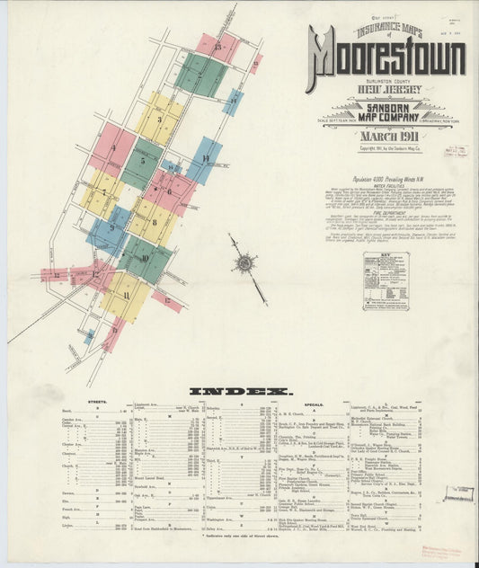 Sanborn Fire Insurance Map from Moorestown, Burlington County, New Jersey. (1911) – Historic Sanborn Fire Insurance Map Print