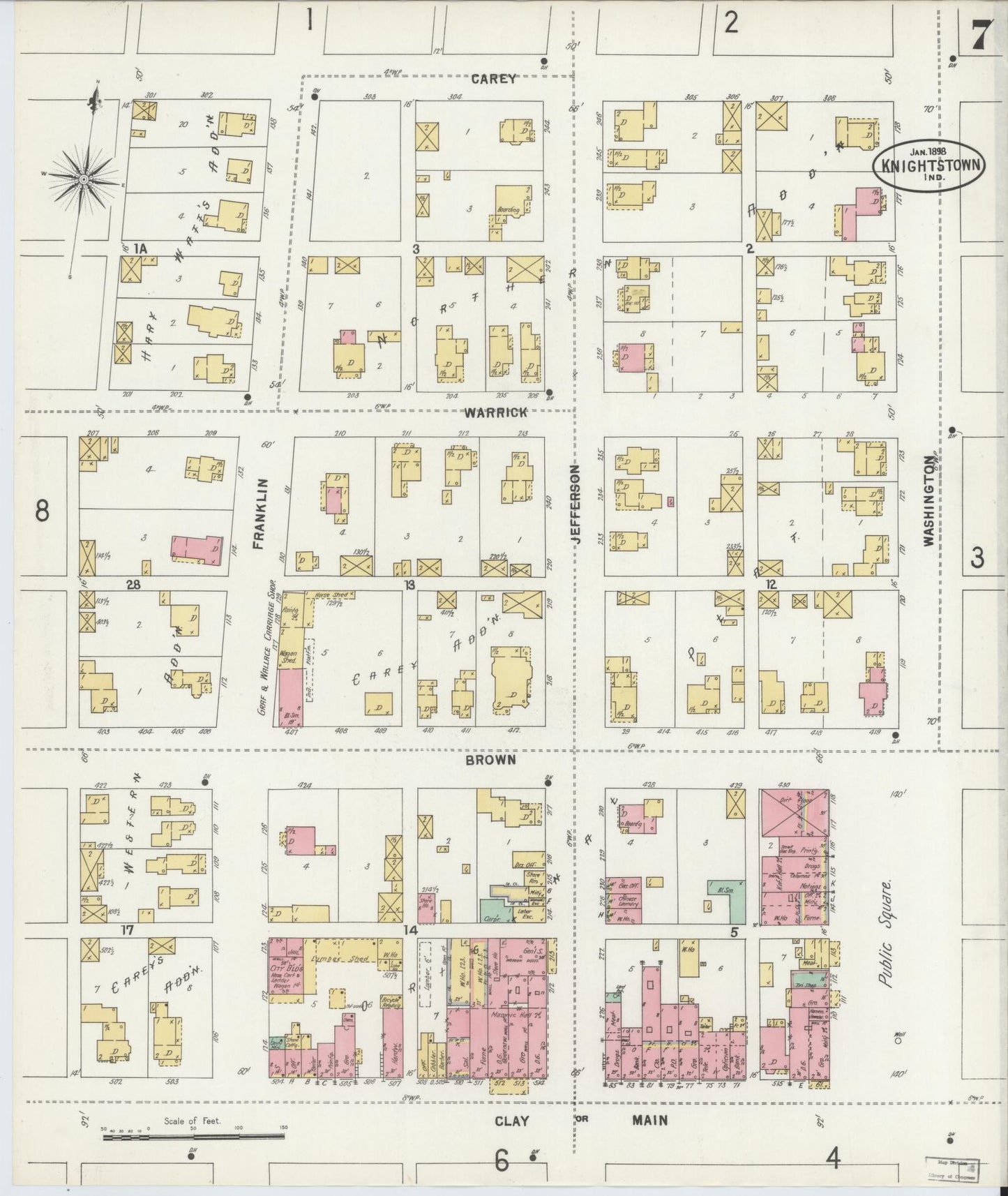 Sanborn Fire Insurance Map from Knightstown, Henry County, Indiana (1898), Sheet #0007 - Complete Map Set gallery image, historic Sanborn map, vintage wall art, Indiana Indiana