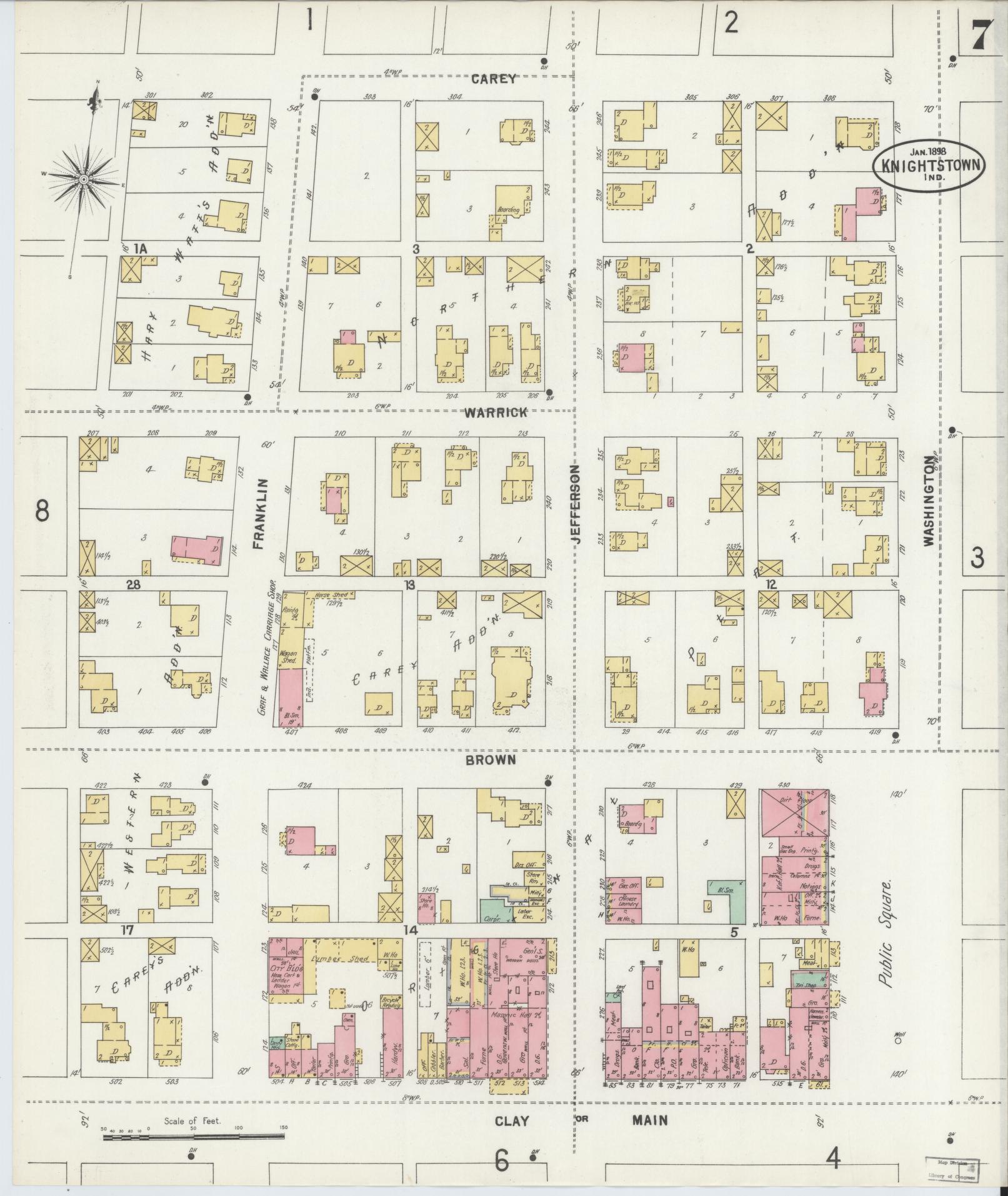 Sanborn Fire Insurance Map from Knightstown, Henry County, Indiana (1898), Sheet #0007 - Complete Map Set gallery image, historic Sanborn map, vintage wall art, Indiana Indiana