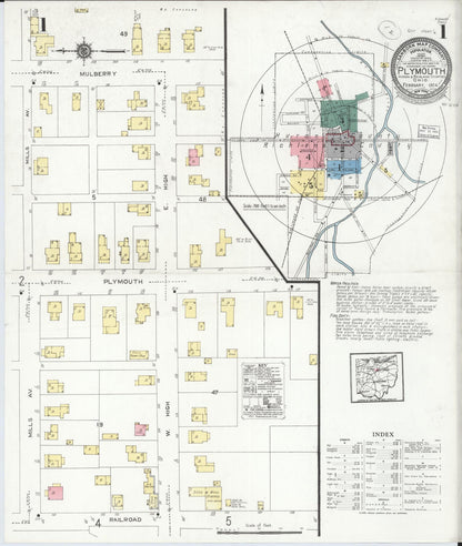 Sanborn Fire Insurance Map from Plymouth, Huron And Richland Counties, Ohio (1924), Sheet #0001 - Historic Sanborn Fire Insurance Map Print, vintage old map wall art, antique decor, genealogy gift, Ohio Ohio map