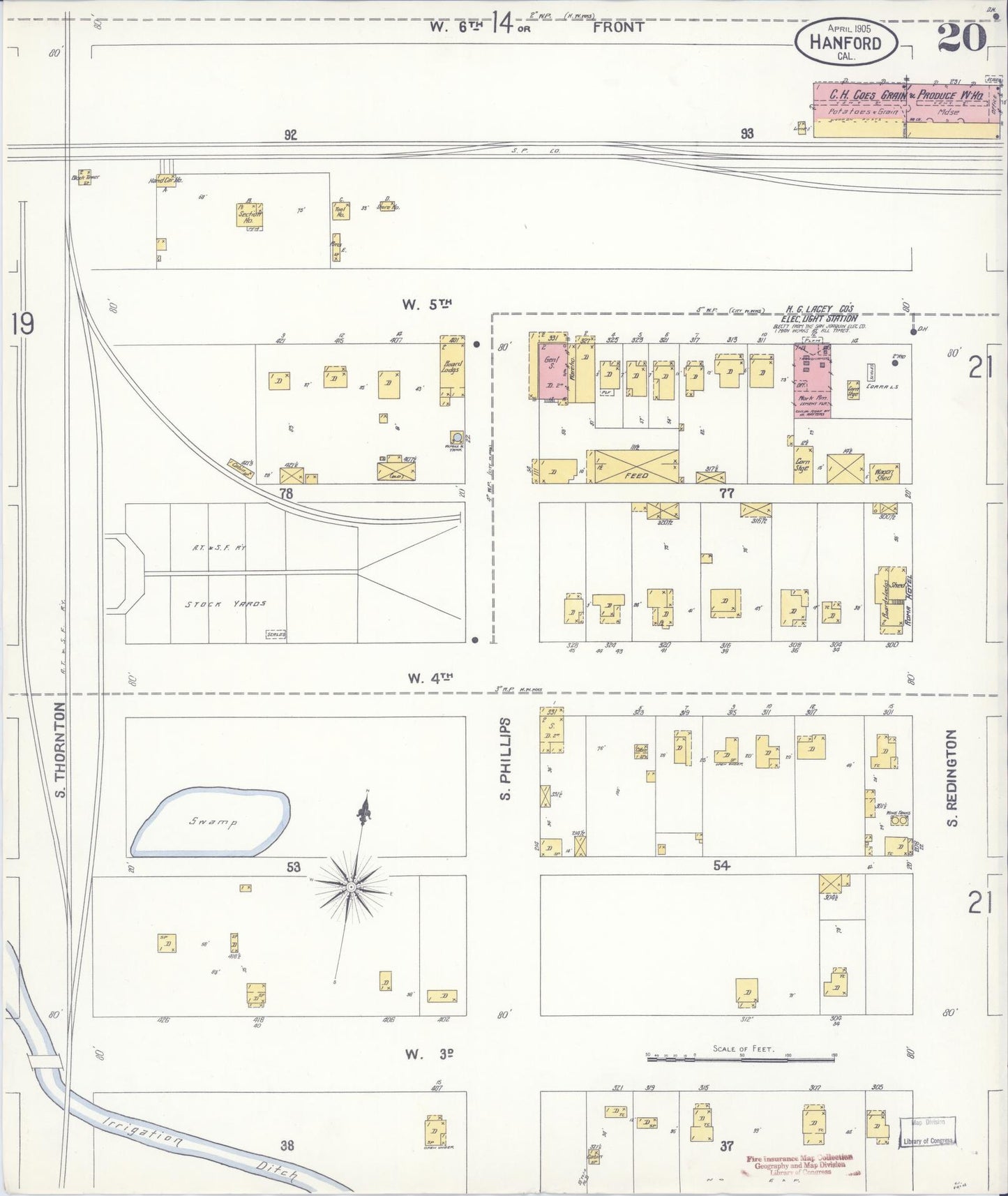 Sanborn Fire Insurance Map from Hanford, Kings County, California (1905), Sheet #0020 - Historic Sanborn Fire Insurance Map Print, vintage old map wall art, antique decor, genealogy gift, California California map