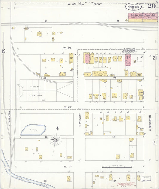 Sanborn Fire Insurance Map from Hanford, Kings County, California (1905), Sheet #0020 - Historic Sanborn Fire Insurance Map Print, vintage old map wall art, antique decor, genealogy gift, California California map