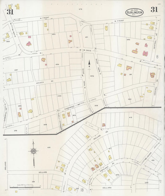 Sanborn Fire Insurance Map from Burlington, Alamance County, North Carolina (1929), Sheet #0031 - Historic Sanborn Fire Insurance Map Print, vintage old map wall art, antique decor, genealogy gift, North Carolina North Carolina map