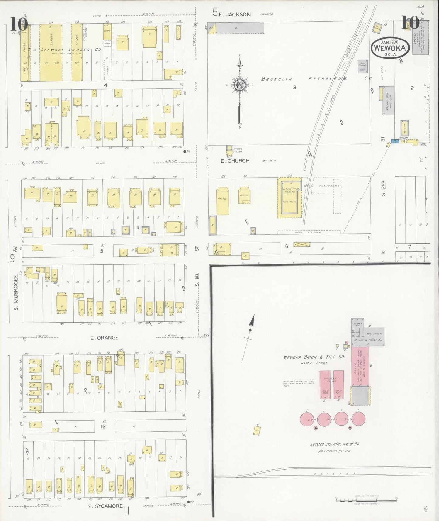 Sanborn Fire Insurance Map from Wewoka, Seminole County, Oklahoma (1930), Sheet #0010 - Complete Map Set gallery image, historic Sanborn map, vintage wall art, Oklahoma Oklahoma