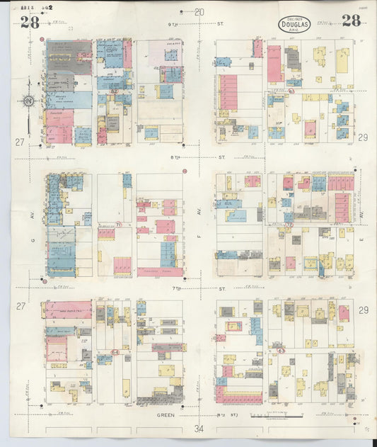 Sanborn Fire Insurance Map from Douglas, Cochise County, Arizona (1947), Sheet #0028 - Historic Sanborn Fire Insurance Map Print, vintage old map wall art, antique decor, genealogy gift, Arizona Arizona map
