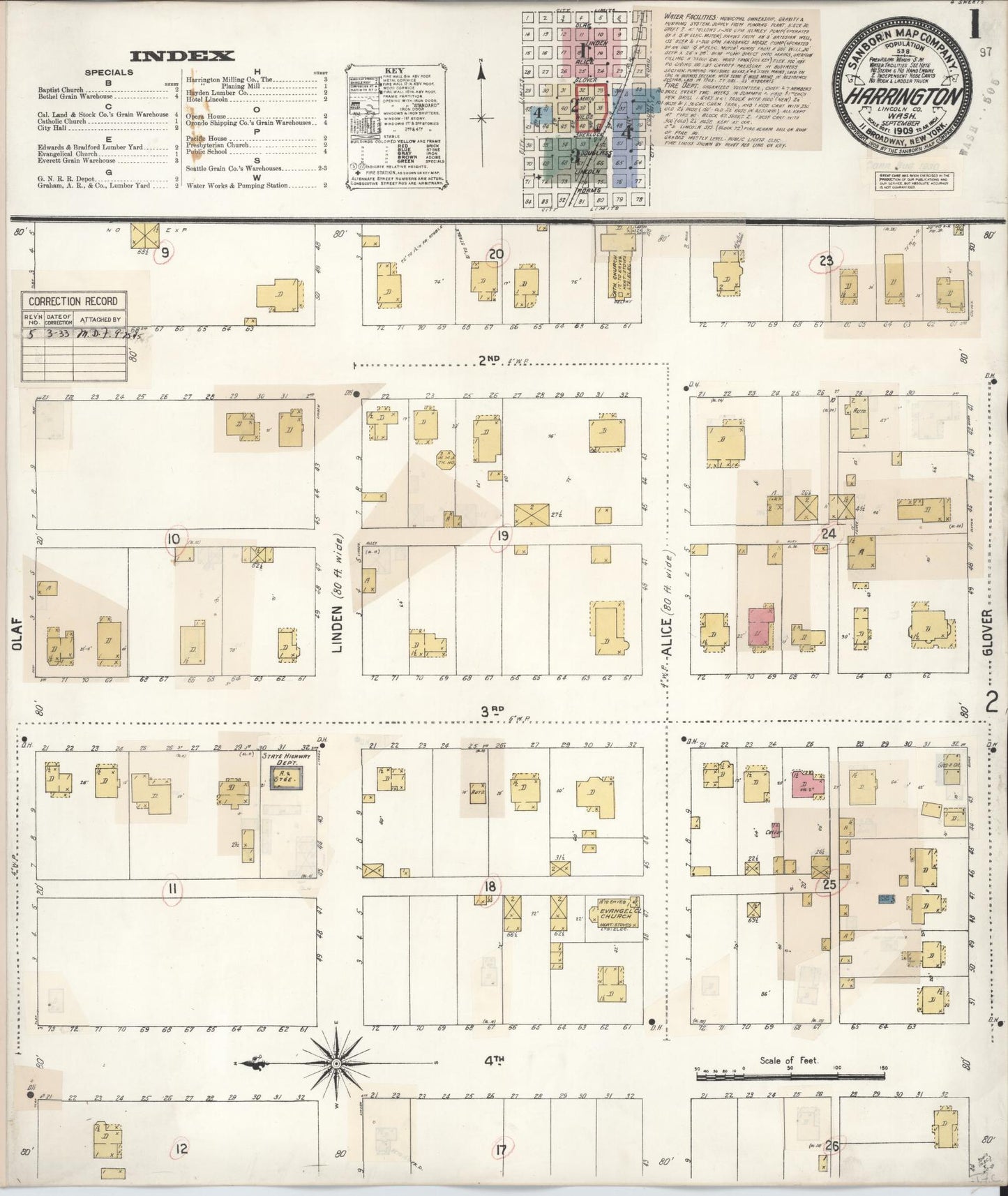 Sanborn Fire Insurance Map from Harrington, Lincoln County, Washington (1933), Sheet #0001 - Complete Map Set gallery image, historic Sanborn map, vintage wall art, Washington Washington