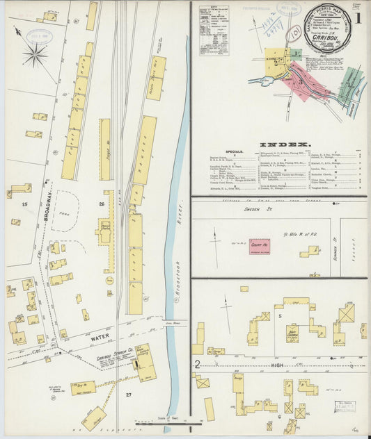 Sanborn Fire Insurance Map from Caribou, Aroostook County, Maine (1898), Sheet #0001 - Historic Sanborn Fire Insurance Map Print, vintage old map wall art, antique decor, genealogy gift, Maine Maine map