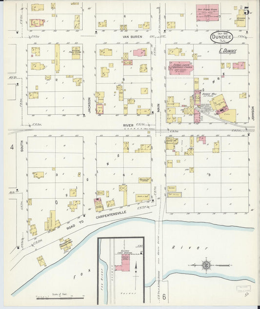 Sanborn Fire Insurance Map from Dundee, Kane County, Illinois (1912), Sheet #0005 - Historic Sanborn Fire Insurance Map Print, vintage old map wall art, antique decor, genealogy gift, Illinois Illinois map