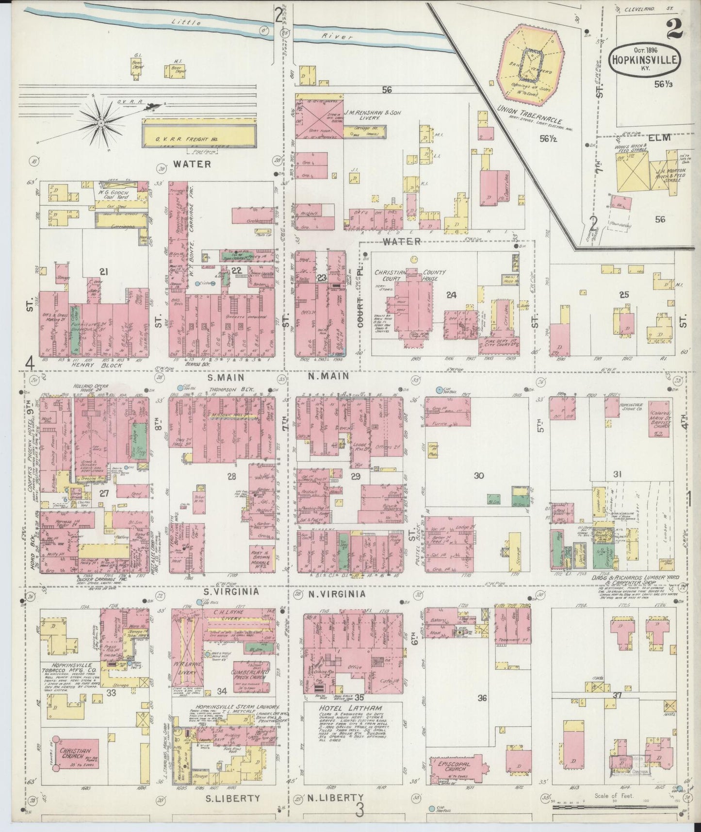 Sanborn Fire Insurance Map from Hopkinsville, Christian County, Kentucky (1896), Sheet #0002 - Complete Map Set gallery image, historic Sanborn map, vintage wall art, Kentucky Kentucky