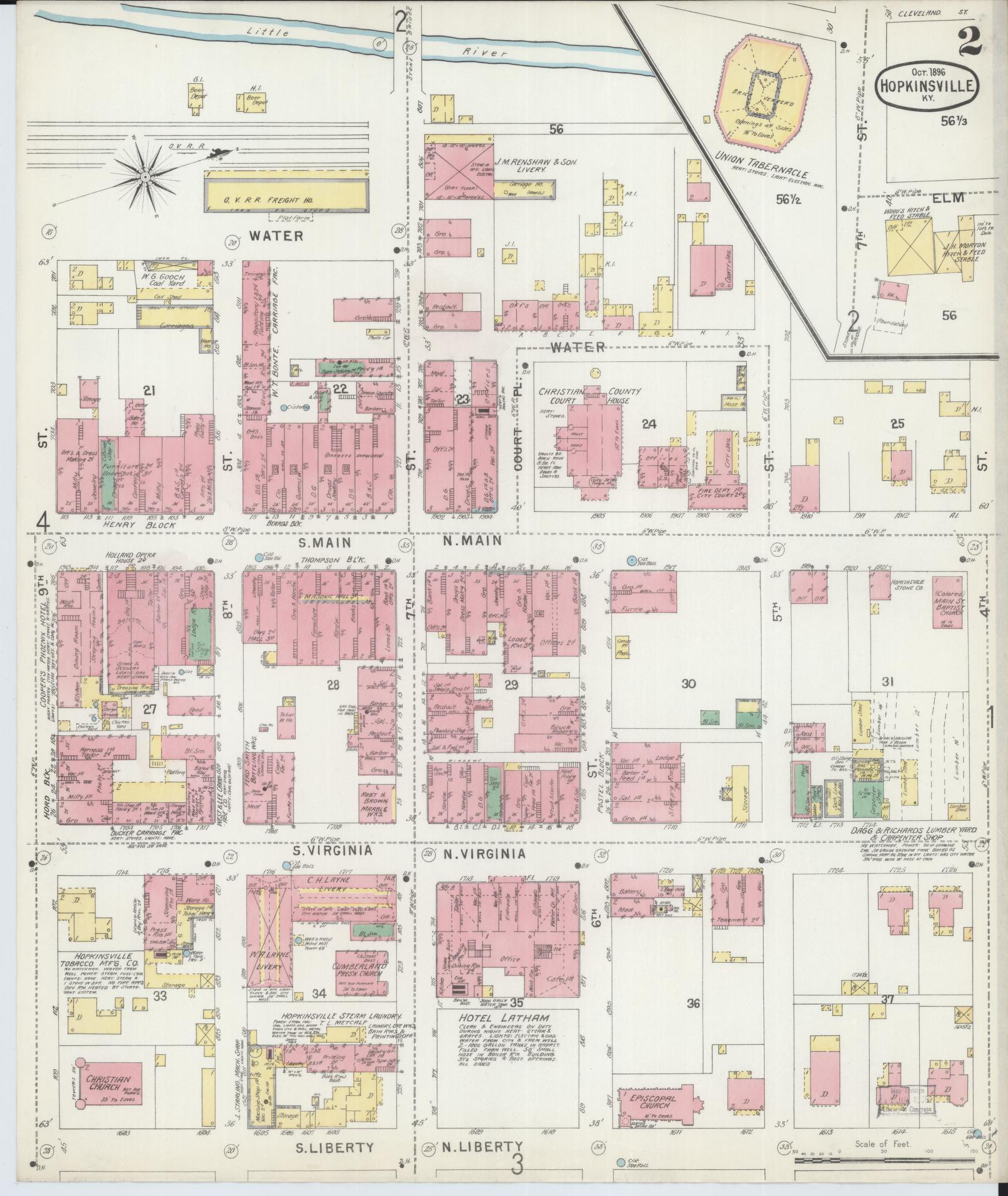 Sanborn Fire Insurance Map from Hopkinsville, Christian County, Kentucky (1896), Sheet #0002 - Complete Map Set gallery image, historic Sanborn map, vintage wall art, Kentucky Kentucky