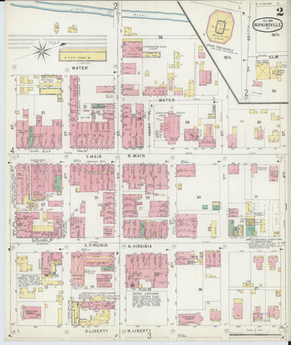 Sanborn Fire Insurance Map from Hopkinsville, Christian County, Kentucky (1896), Sheet #0002 - Complete Map Set gallery image, historic Sanborn map, vintage wall art, Kentucky Kentucky