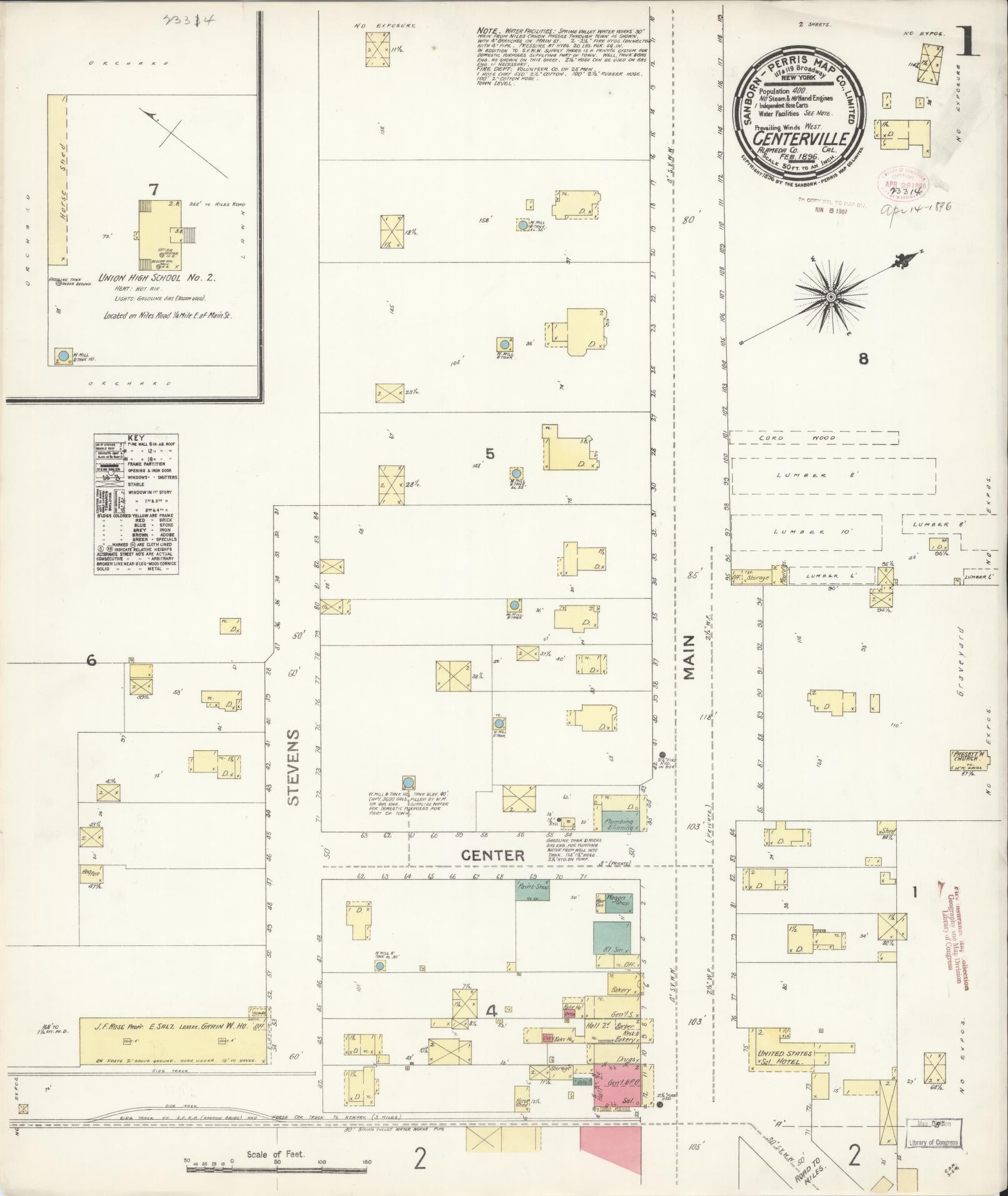 Sanborn Fire Insurance Map from Centerville, Alameda County, California (1896), Sheet #0001 - Complete Map Set gallery image, historic Sanborn map, vintage wall art, California California