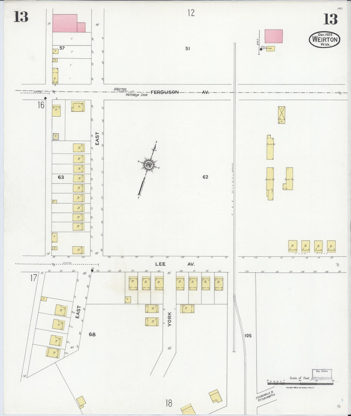 Sanborn Fire Insurance Map from Weirton, Hancock County, West Virginia (1923), Sheet #0013 - Complete Map Set gallery image, historic Sanborn map, vintage wall art, West Virginia West Virginia