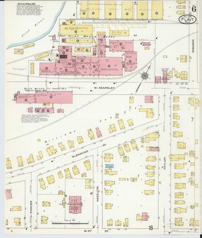 Sanborn Fire Insurance Map from Flint, Genesee County, Michigan (1909), Sheet #0006 - Complete Map Set gallery image, historic Sanborn map, vintage wall art, Michigan Michigan