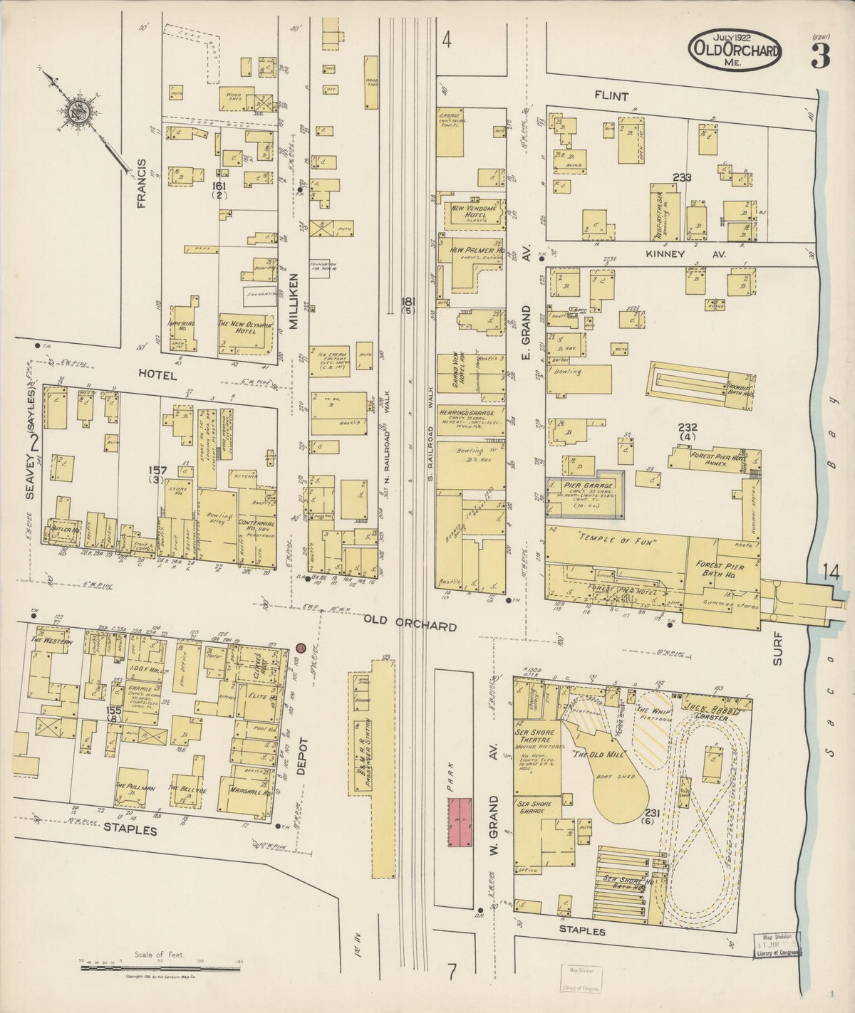 Sanborn Fire Insurance Map from Old Orchard, York County, Maine (1922), Sheet #0003 - Complete Map Set gallery image, historic Sanborn map, vintage wall art, Maine Maine