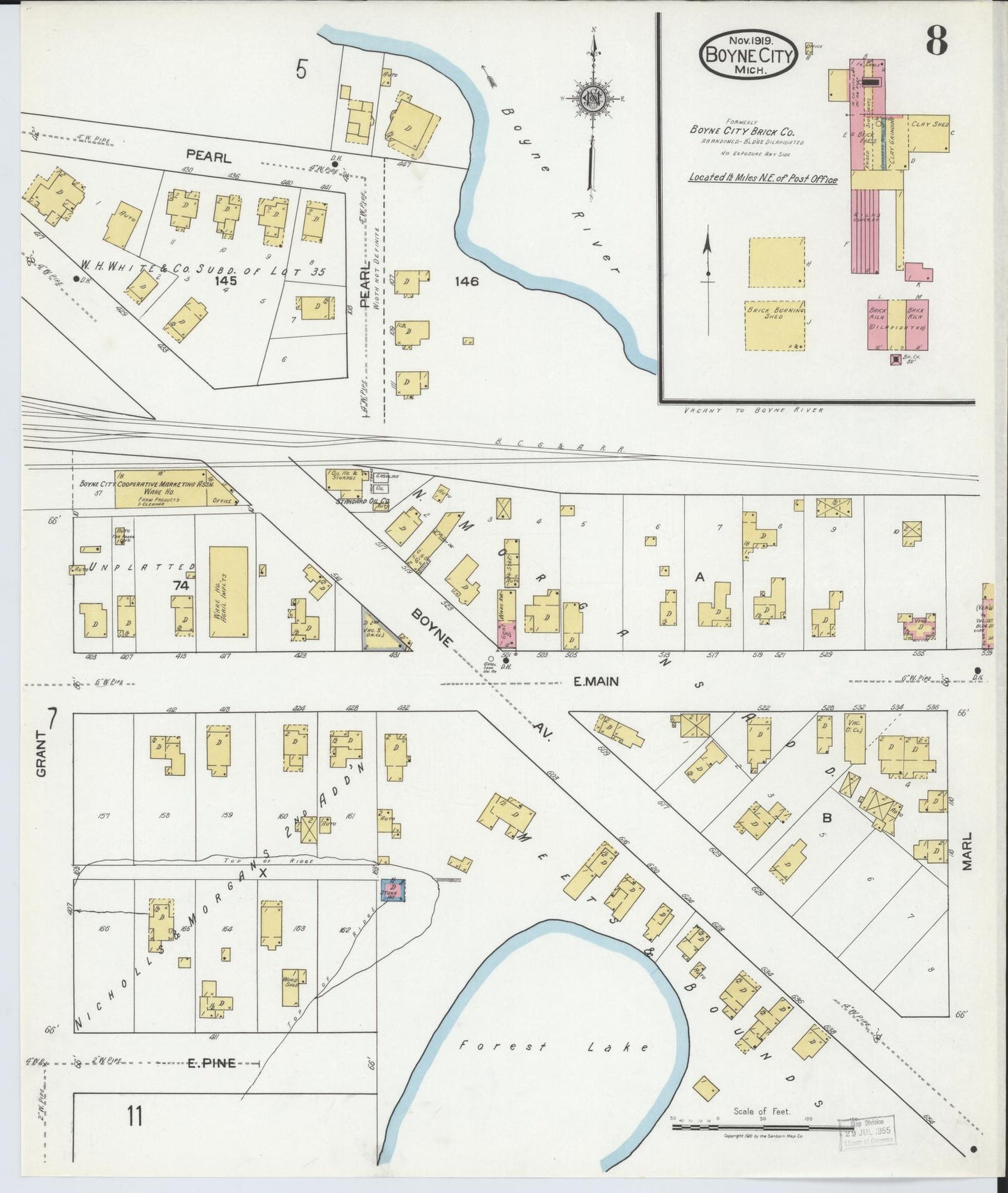 Sanborn Fire Insurance Map from Boyne City, Charlevoix County, Michigan (1919), Sheet #0008 - Complete Map Set gallery image, historic Sanborn map, vintage wall art, Michigan Michigan