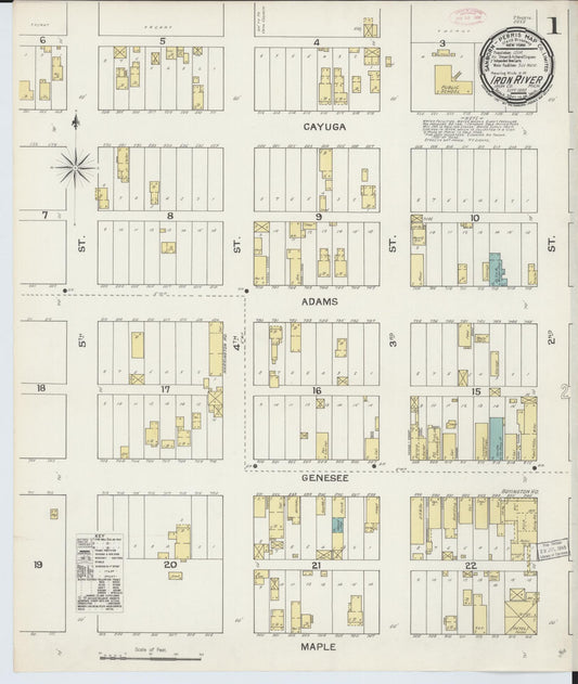 Sanborn Fire Insurance Map from Iron River, Iron County, Michigan (1892), Sheet #0001 - Historic Sanborn Fire Insurance Map Print, vintage old map wall art, antique decor, genealogy gift, Michigan Michigan map