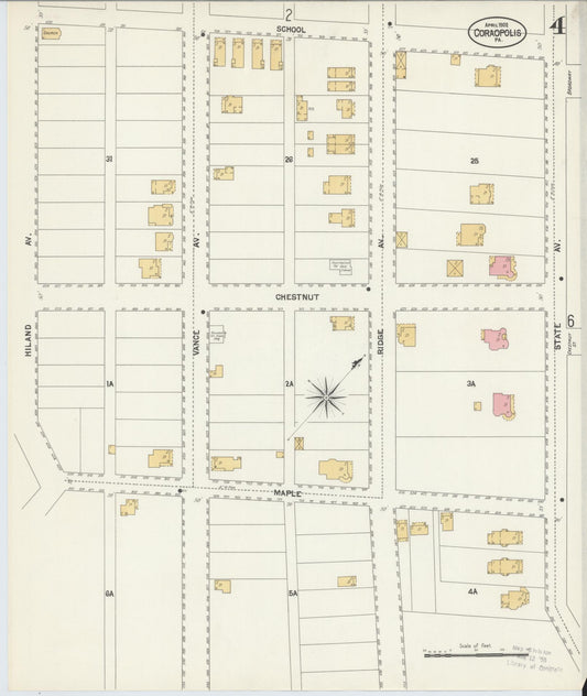 Sanborn Fire Insurance Map from Coraopolis, Allegheny County, Pennsylvania (1902), Sheet #0004 - Historic Sanborn Fire Insurance Map Print, vintage old map wall art, antique decor, genealogy gift, Pennsylvania Pennsylvania map