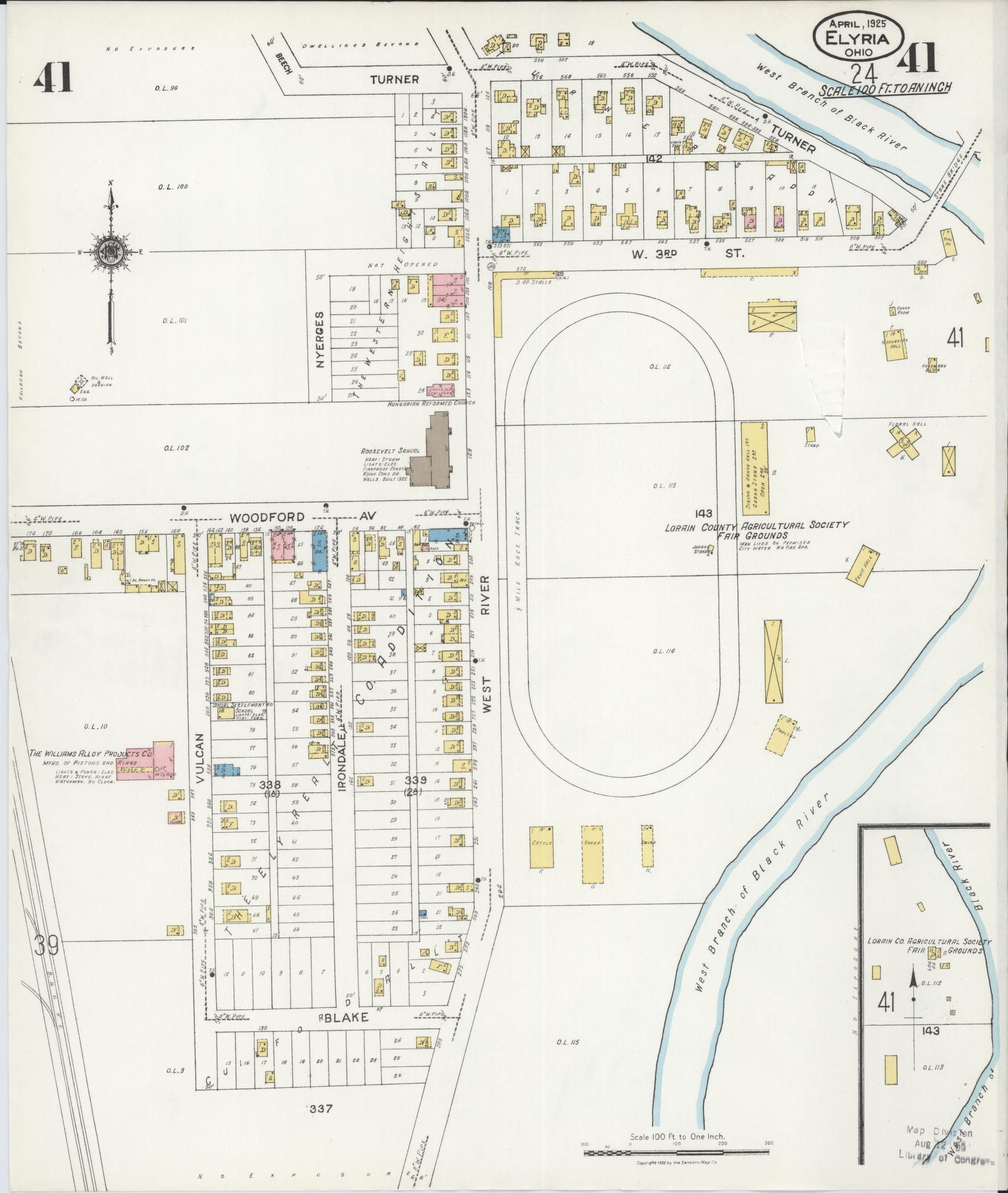 Sanborn Fire Insurance Map from Elyria, Lorain County, Ohio (1925), Sheet #0041 - Complete Map Set gallery image, historic Sanborn map, vintage wall art, Ohio Ohio
