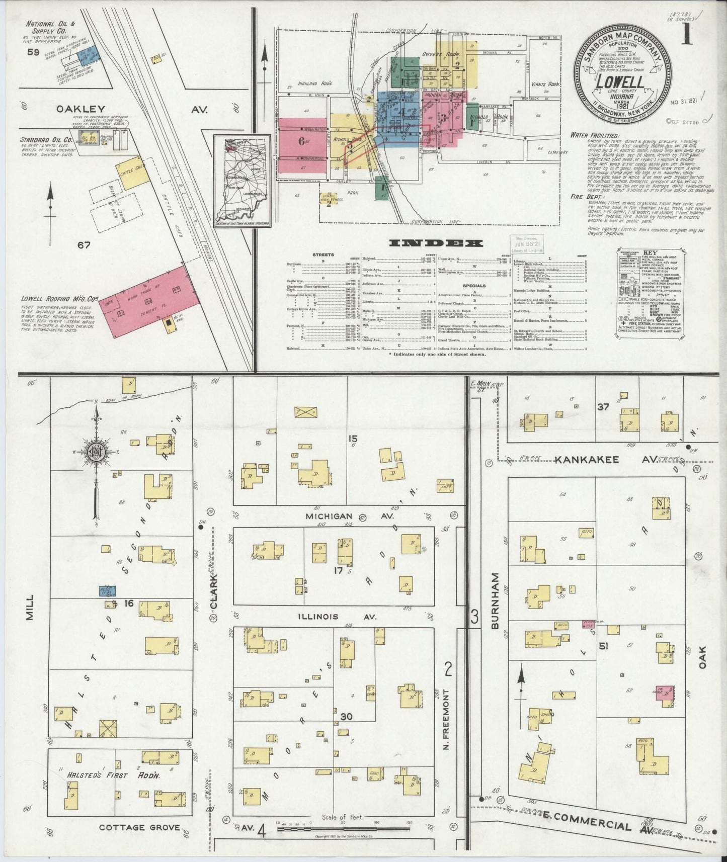 Sanborn Fire Insurance Map from Lowell, Lake County, Indiana (1921), Sheet #0001 - Complete Map Set gallery image, historic Sanborn map, vintage wall art, Indiana Indiana