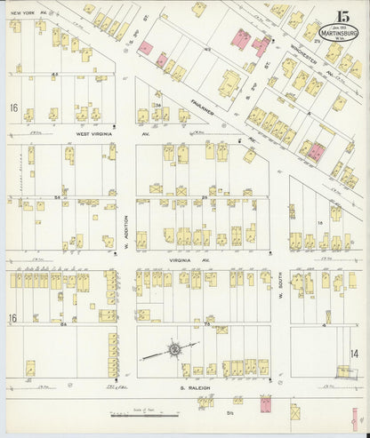 Sanborn Fire Insurance Map from Martinsburg, Berkeley County, West Virginia (1913), Sheet #0015 - Complete Map Set gallery image, historic Sanborn map, vintage wall art, West Virginia West Virginia