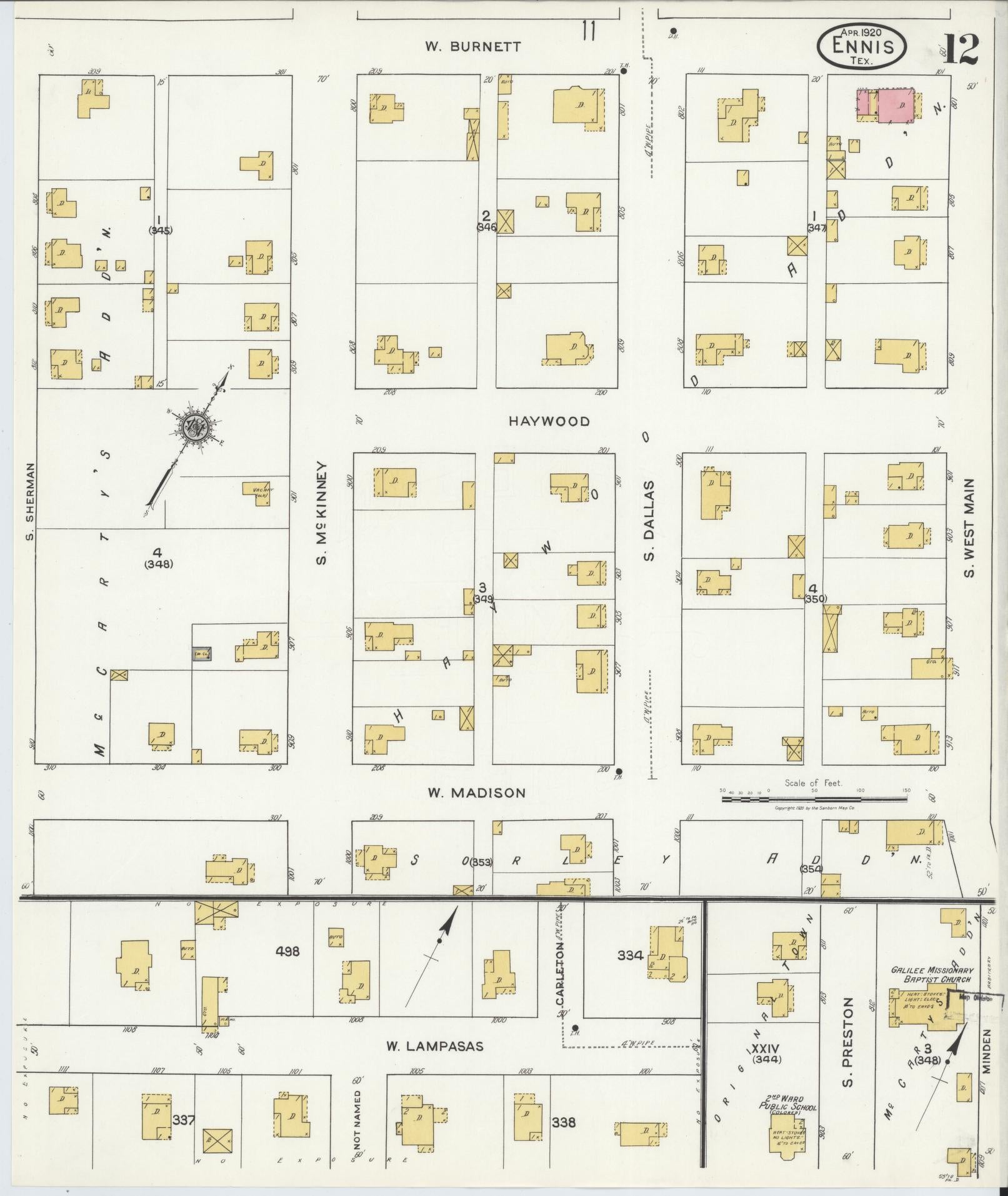 Sanborn Fire Insurance Map from Ennis, Ellis County, Texas (1920), Sheet #0012 - Complete Map Set gallery image, historic Sanborn map, vintage wall art, Texas Texas