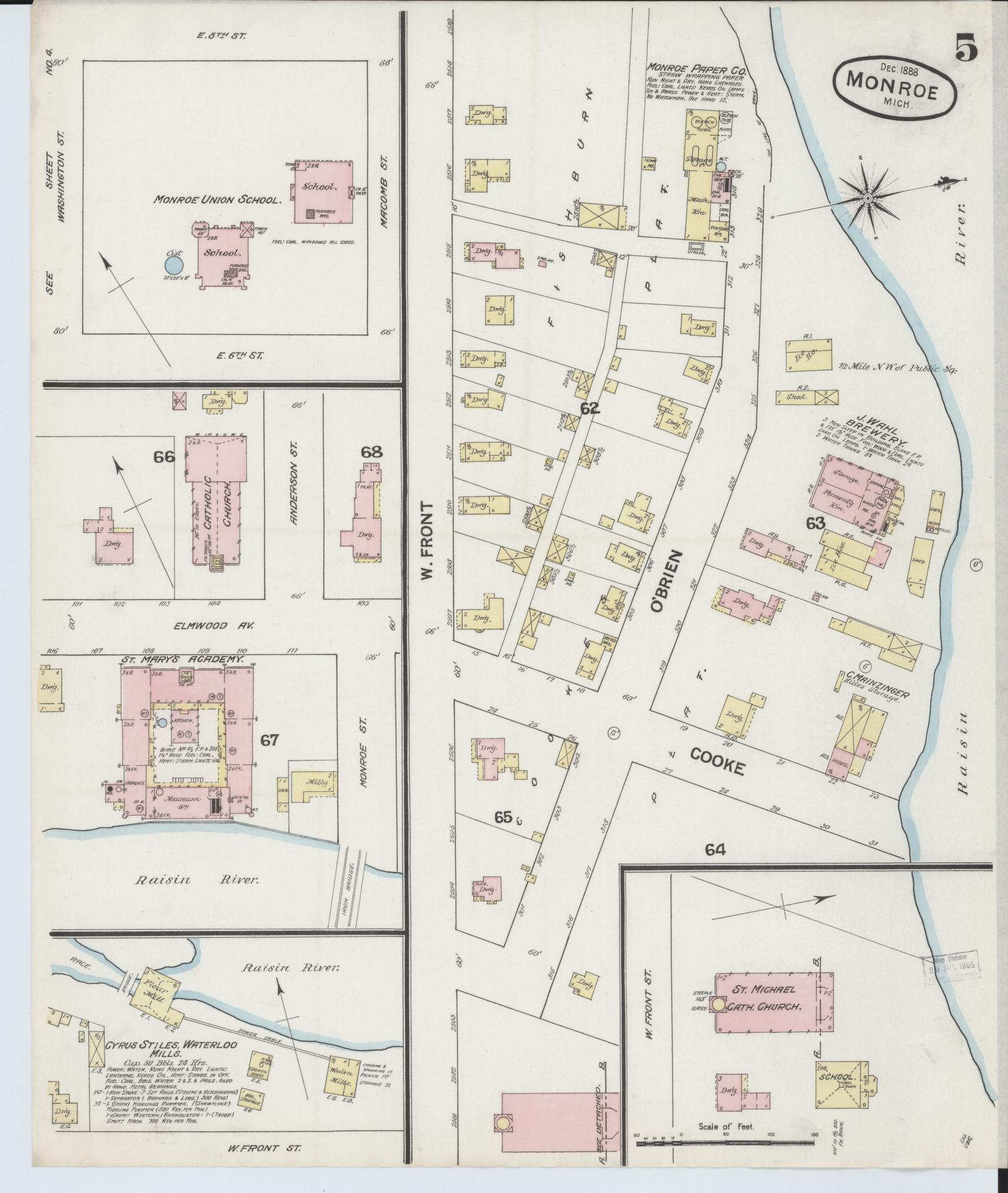 Sanborn Fire Insurance Map from Monroe, Monroe County, Michigan (1888), Sheet #0005 - Complete Map Set gallery image, historic Sanborn map, vintage wall art, Michigan Michigan