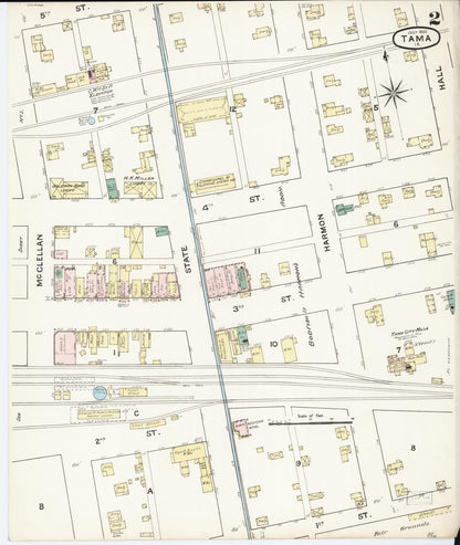 Sanborn Fire Insurance Map from Tama, Tama County, Iowa (1888), Sheet #0002 - Historic Sanborn Fire Insurance Map Print, vintage old map wall art
