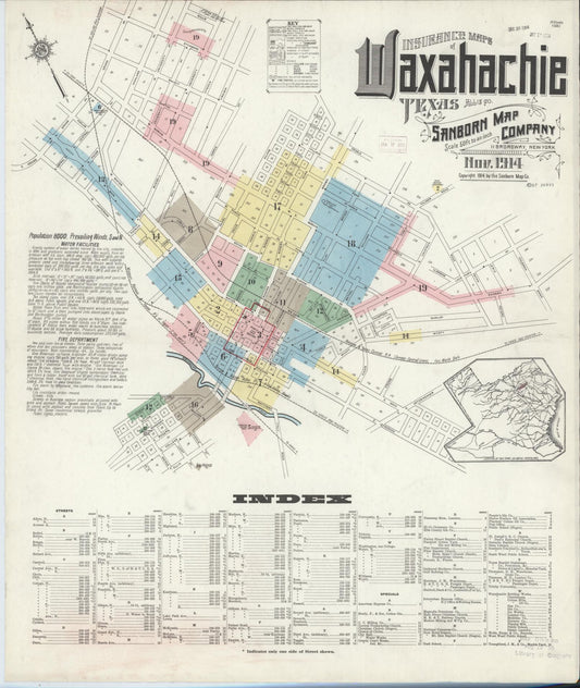 Sanborn Fire Insurance Map from Waxahachie, Ellis County, Texas (1914), Sheet #0001 - Complete Map Set gallery image, historic Sanborn map, vintage wall art, Texas Texas