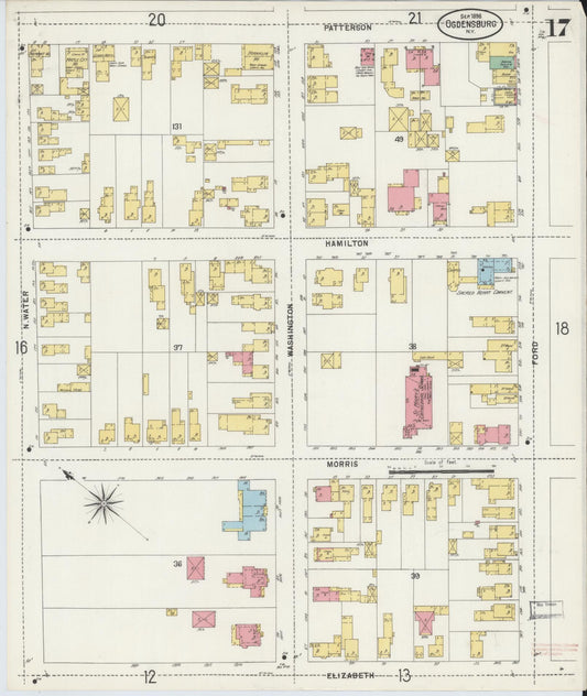 Sanborn Fire Insurance Map from Ogdensburg, St. Lawrence County, New York (1898), Sheet #0017 - Historic Sanborn Fire Insurance Map Print, vintage old map wall art, antique decor, genealogy gift, New York New York map