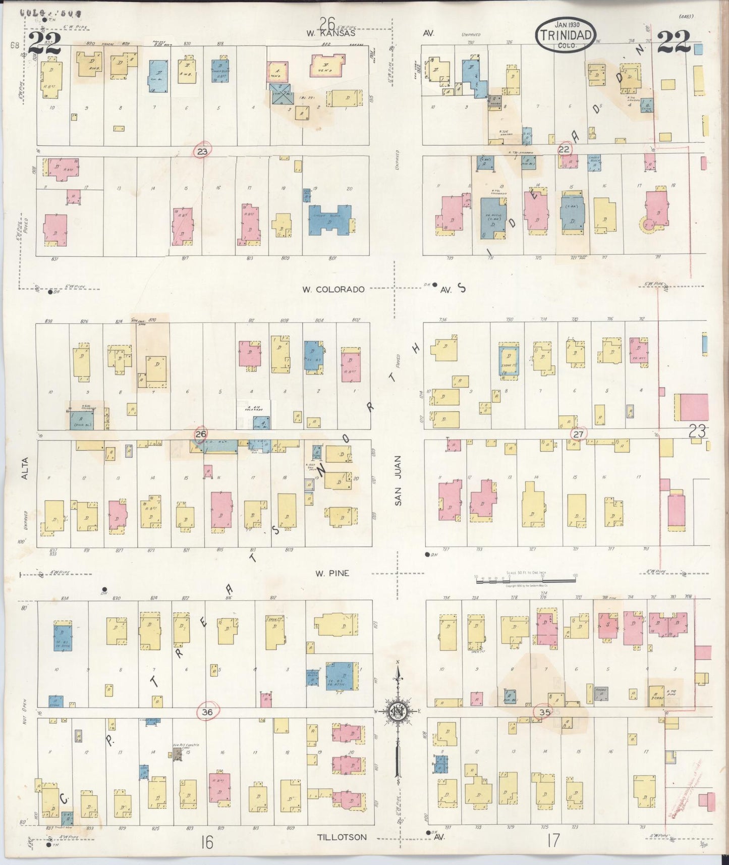 Sanborn Fire Insurance Map from Trinidad, Las Animas County, Colorado (1948), Sheet #0022 - Complete Map Set gallery image, historic Sanborn map, vintage wall art, Colorado Colorado
