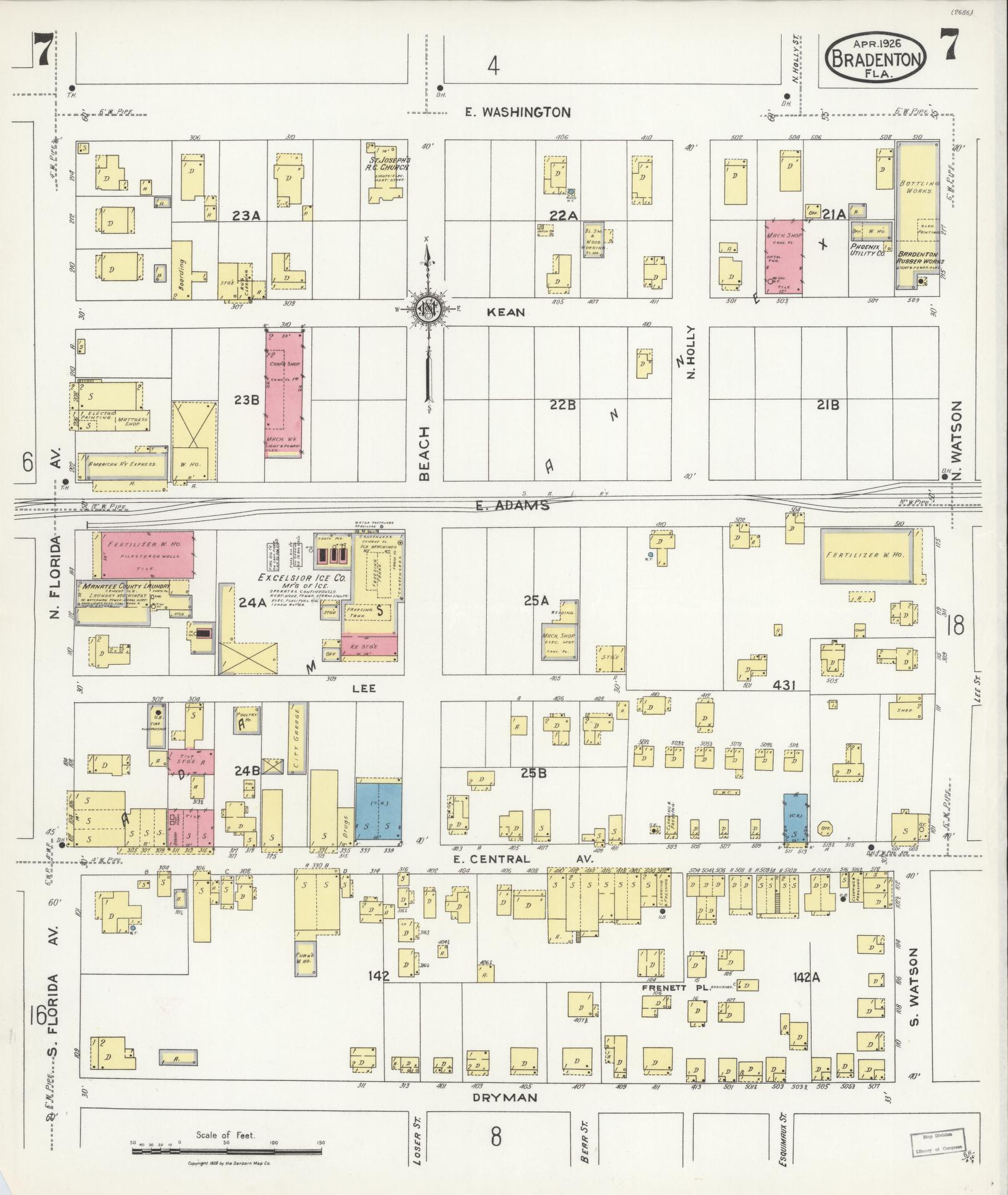 Sanborn Fire Insurance Map from Bradentown, Manatee County, Florida (1926), Sheet #0007 - Complete Map Set gallery image, historic Sanborn map, vintage wall art, Florida Florida