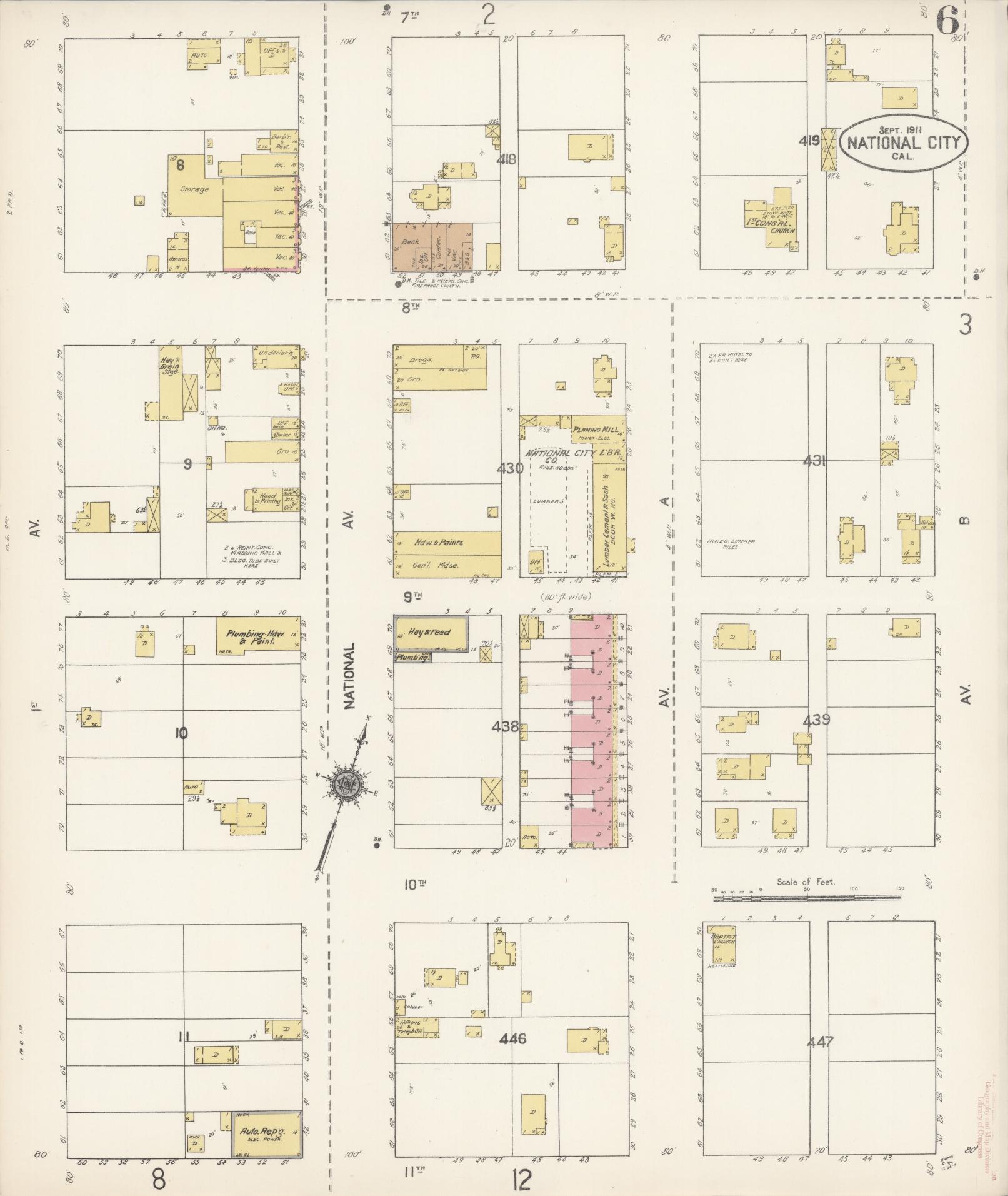 Sanborn Fire Insurance Map from National City, San Diego County, California (1911), Sheet #0006 - Complete Map Set gallery image, historic Sanborn map, vintage wall art, California California