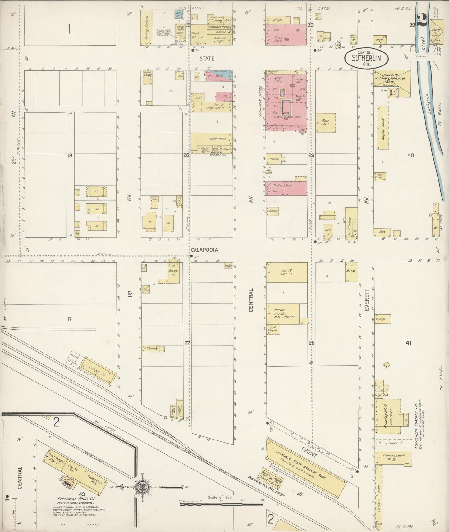 Sanborn Fire Insurance Map from Sutherlin, Douglas County, Oregon (1915), Sheet #0002 - Complete Map Set gallery image, historic Sanborn map, vintage wall art, Oregon Oregon
