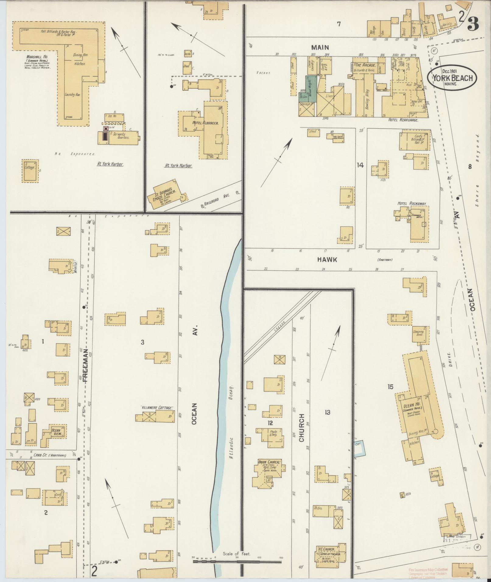 Sanborn Fire Insurance Map from York Beach, York County, Maine (1901), Sheet #0003 - Complete Map Set gallery image, historic Sanborn map, vintage wall art, Maine Maine