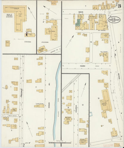 Sanborn Fire Insurance Map from York Beach, York County, Maine (1901), Sheet #0003 - Complete Map Set gallery image, historic Sanborn map, vintage wall art, Maine Maine