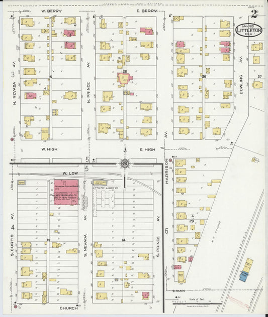 Sanborn Fire Insurance Map from Littleton, Arapahoe County, Colorado (1921), Sheet #0002 - Historic Sanborn Fire Insurance Map Print, vintage old map wall art, antique decor, genealogy gift, Colorado Colorado map