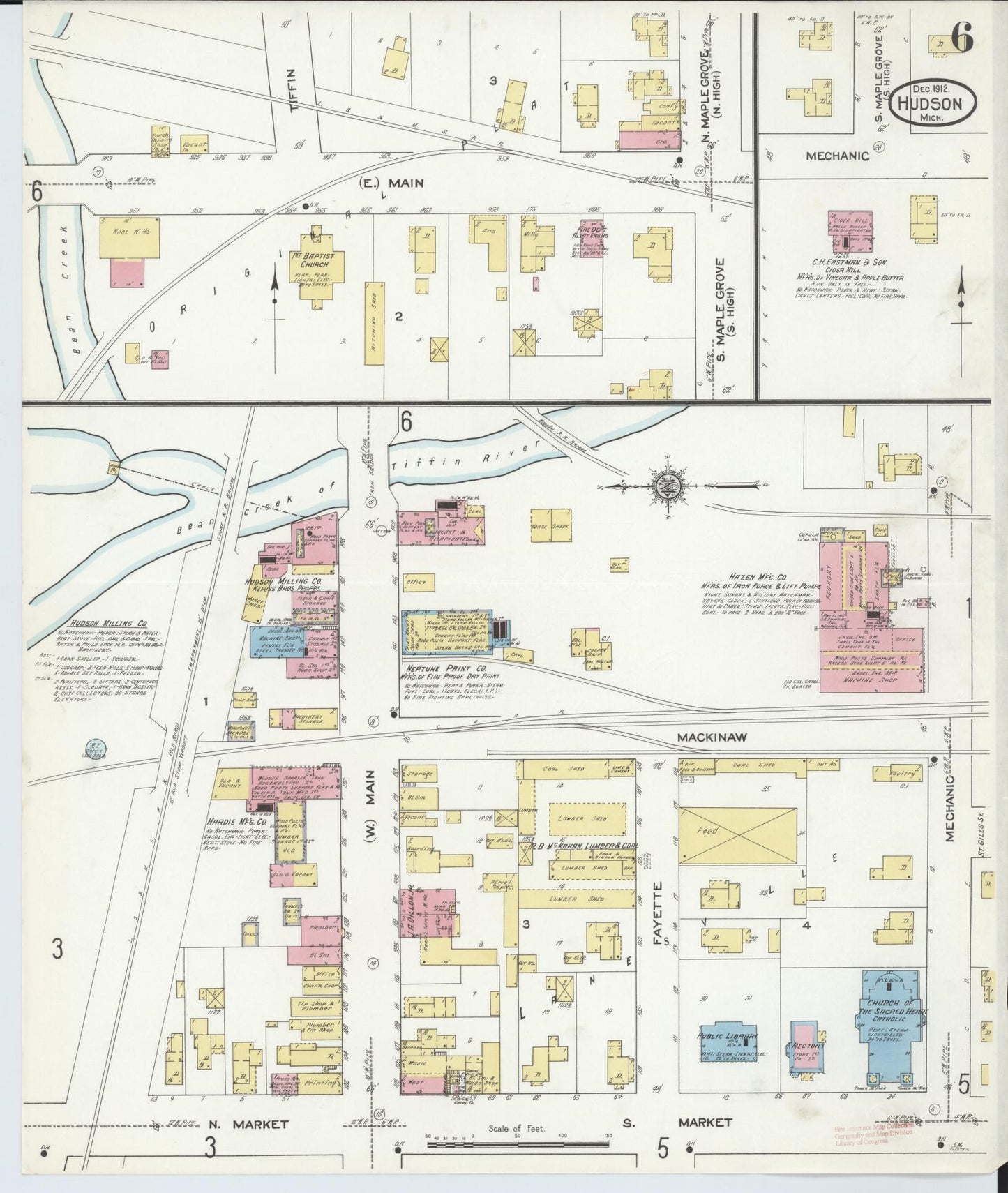 Sanborn Fire Insurance Map from Hudson, Lenawee County, Michigan (1912), Sheet #0006 - Complete Map Set gallery image, historic Sanborn map, vintage wall art, Michigan Michigan