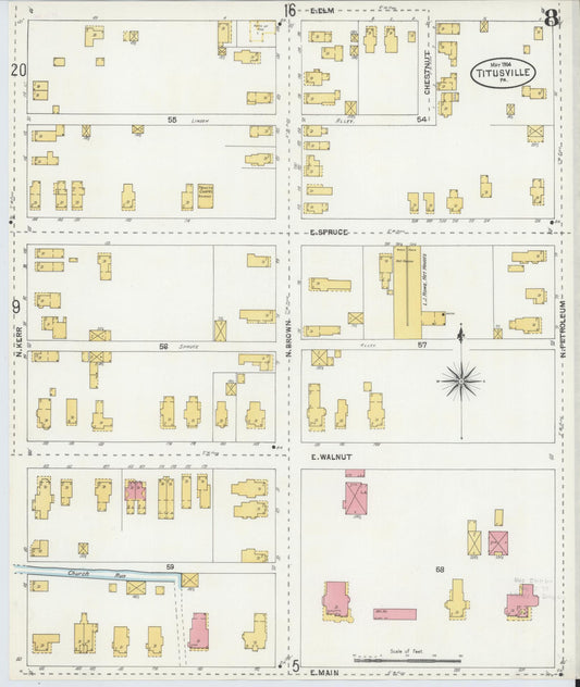 Sanborn Fire Insurance Map from Titusville, Crawford County, Pennsylvania (1904), Sheet #0008 - Historic Sanborn Fire Insurance Map Print, vintage old map wall art, antique decor, genealogy gift, Pennsylvania Pennsylvania map