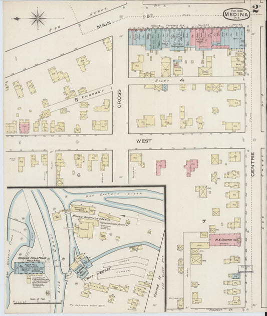 Sanborn Fire Insurance Map from Medina, Orleans County, New York (1886), Sheet #0002 - Historic Sanborn Fire Insurance Map Print, vintage old map wall art, antique decor, genealogy gift, New York New York map
