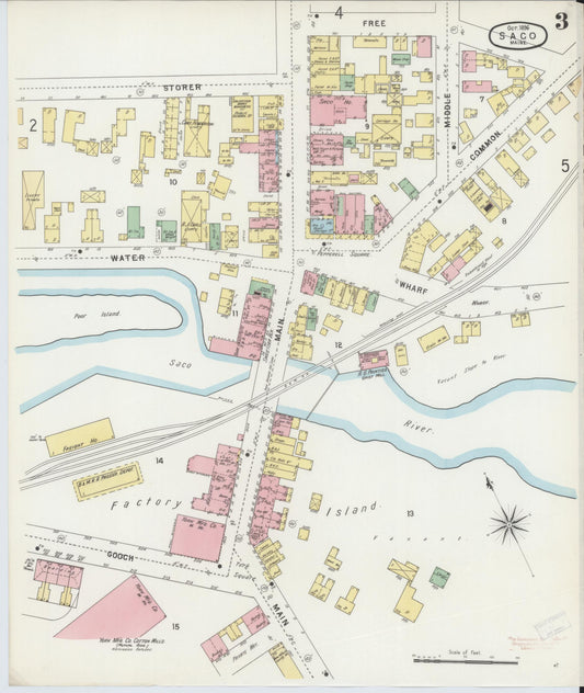 Sanborn Fire Insurance Map from Saco, York County, Maine (1896), Sheet #0003 - Historic Sanborn Fire Insurance Map Print, vintage old map wall art, antique decor, genealogy gift, Maine Maine map