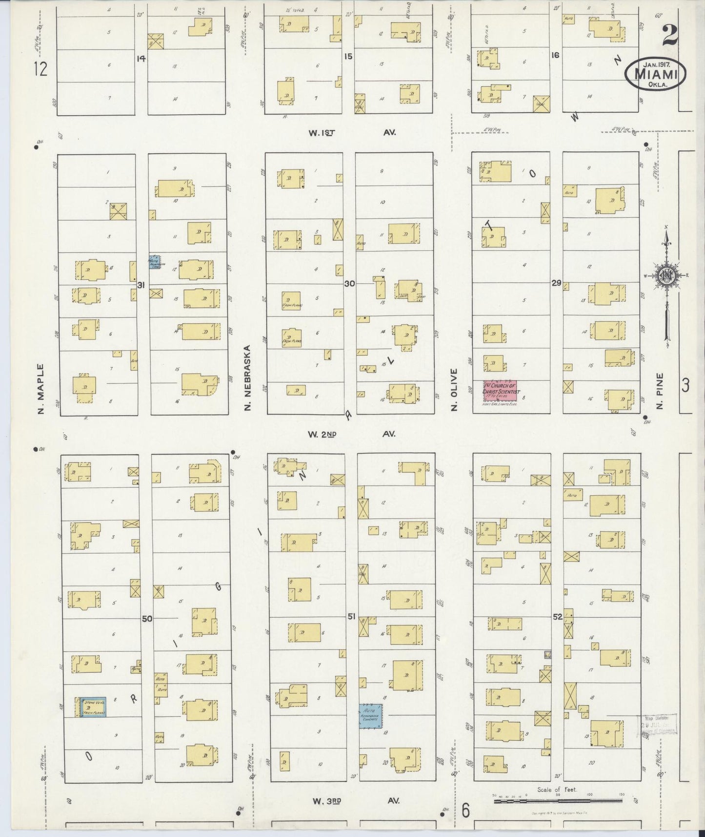 Sanborn Fire Insurance Map from Miami, Ottawa County, Oklahoma (1917), Sheet #0002 - Historic Sanborn Fire Insurance Map Print, vintage old map wall art, antique decor, genealogy gift, Oklahoma Oklahoma map