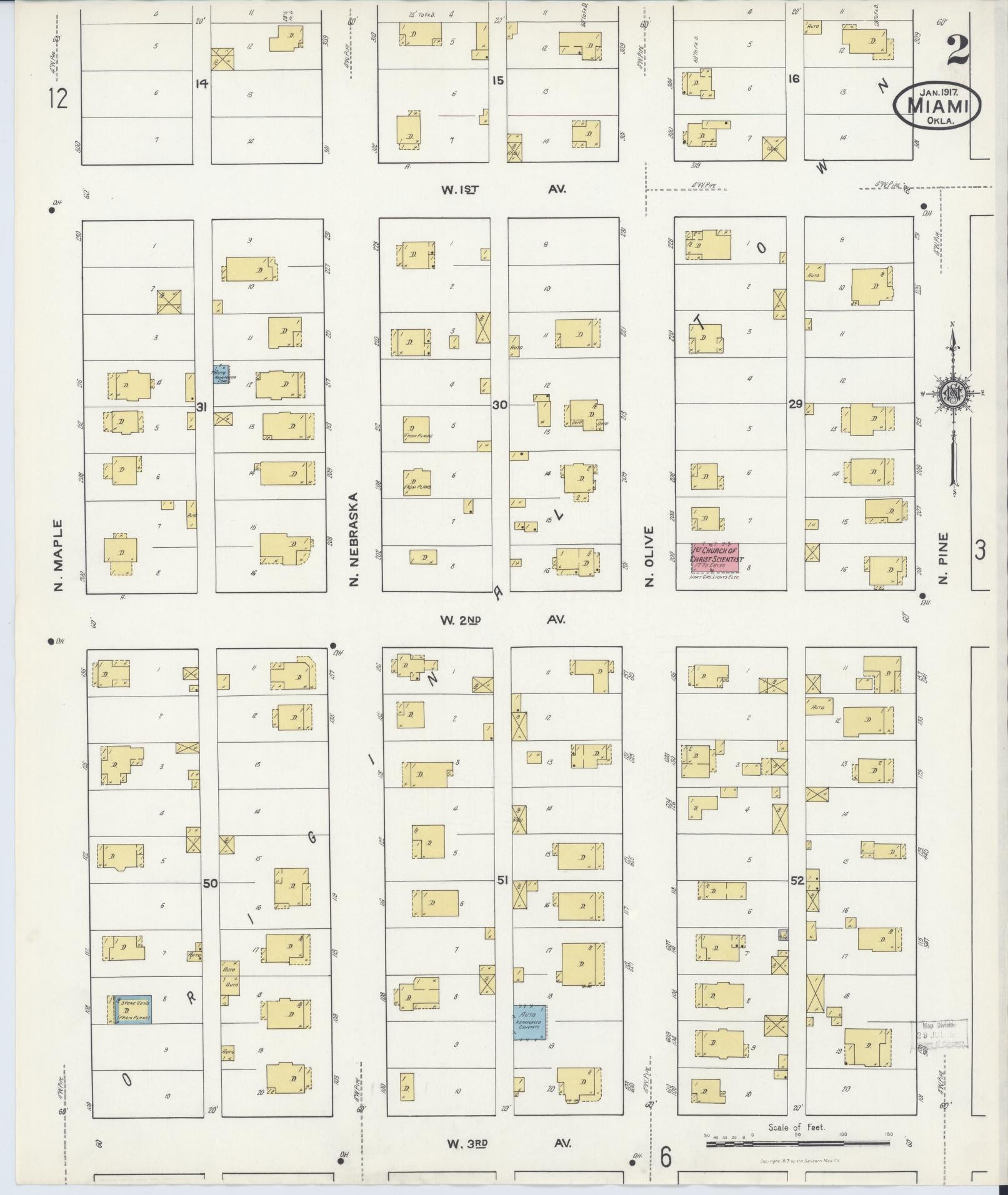 Sanborn Fire Insurance Map from Miami, Ottawa County, Oklahoma (1917), Sheet #0002 - Historic Sanborn Fire Insurance Map Print, vintage old map wall art, antique decor, genealogy gift, Oklahoma Oklahoma map