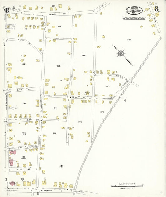 Sanborn Fire Insurance Map from Lexington, Davidson County, North Carolina (1923), Sheet #0008 - Historic Sanborn Fire Insurance Map Print, vintage old map wall art, antique decor, genealogy gift, North Carolina North Carolina map