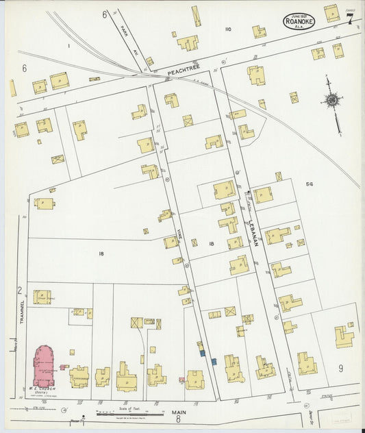 Sanborn Fire Insurance Map from Roanoke, Randolph County, Alabama (1921), Sheet #0007 - Historic Sanborn Fire Insurance Map Print, vintage old map wall art, antique decor, genealogy gift, Alabama Alabama map