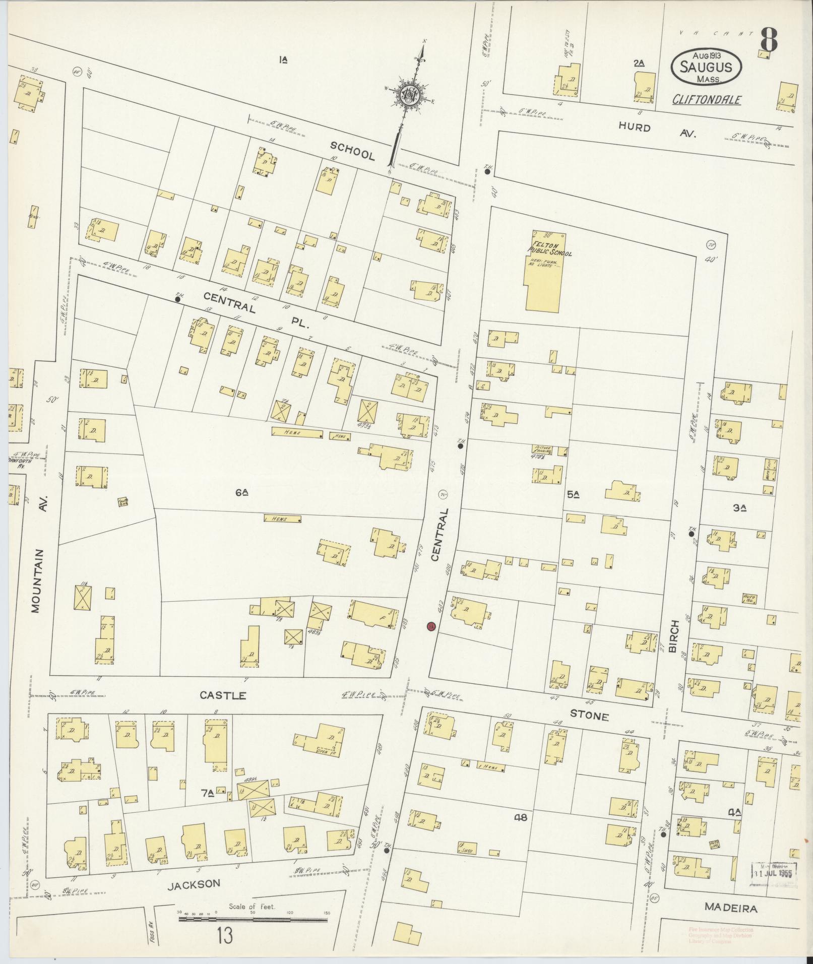Sanborn Fire Insurance Map from Saugus, Essex County, Massachusetts (1913), Sheet #0008 - Complete Map Set gallery image, historic Sanborn map, vintage wall art, Massachusetts Massachusetts