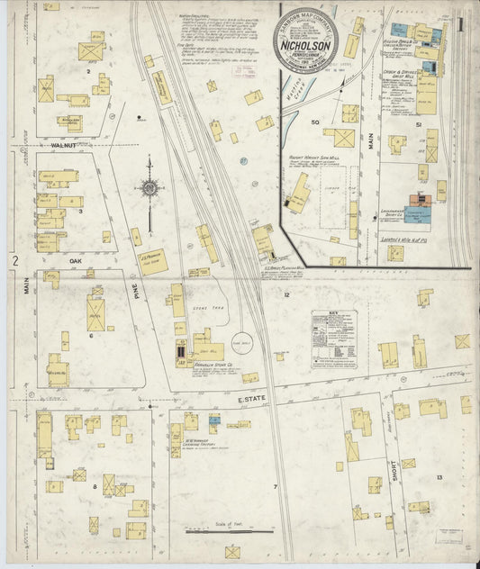 Sanborn Fire Insurance Map from Nicholson, Wyoming County, Pennsylvania (1911), Sheet #0001 - Complete Map Set gallery image, historic Sanborn map, vintage wall art, Nicholson Wyoming